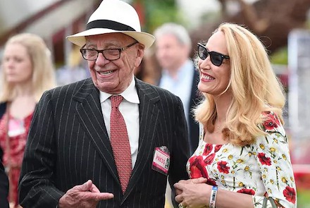 Rupert Murdoch with his current partner Jerry Hall. wife, partner spouse,